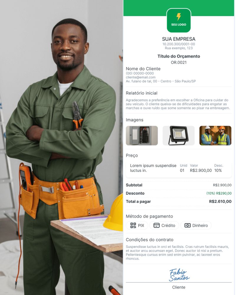 Exemplo de orçamento para eletricista profissional