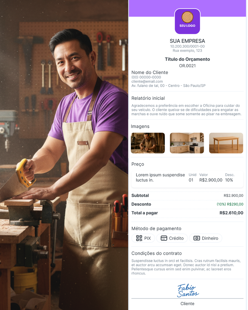 Exemplo de orçamento para marceneiro profissional