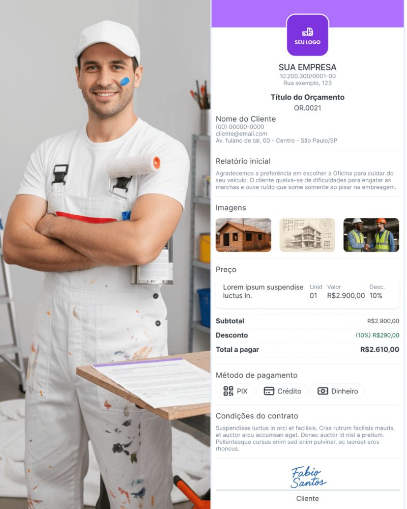 Exemplo de orçamento para pintor profissional