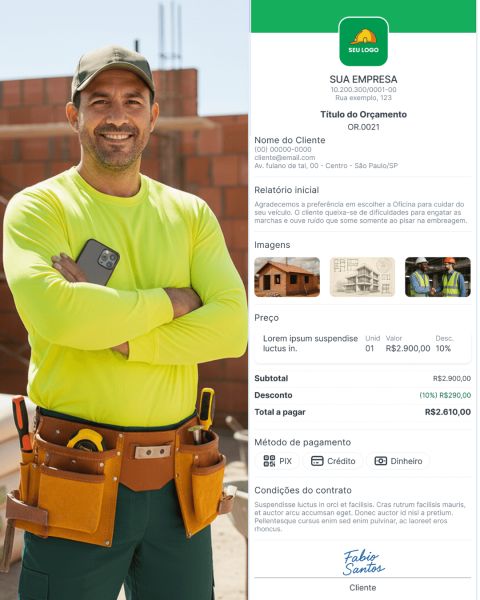 Exemplo de orçamento para construção profissional