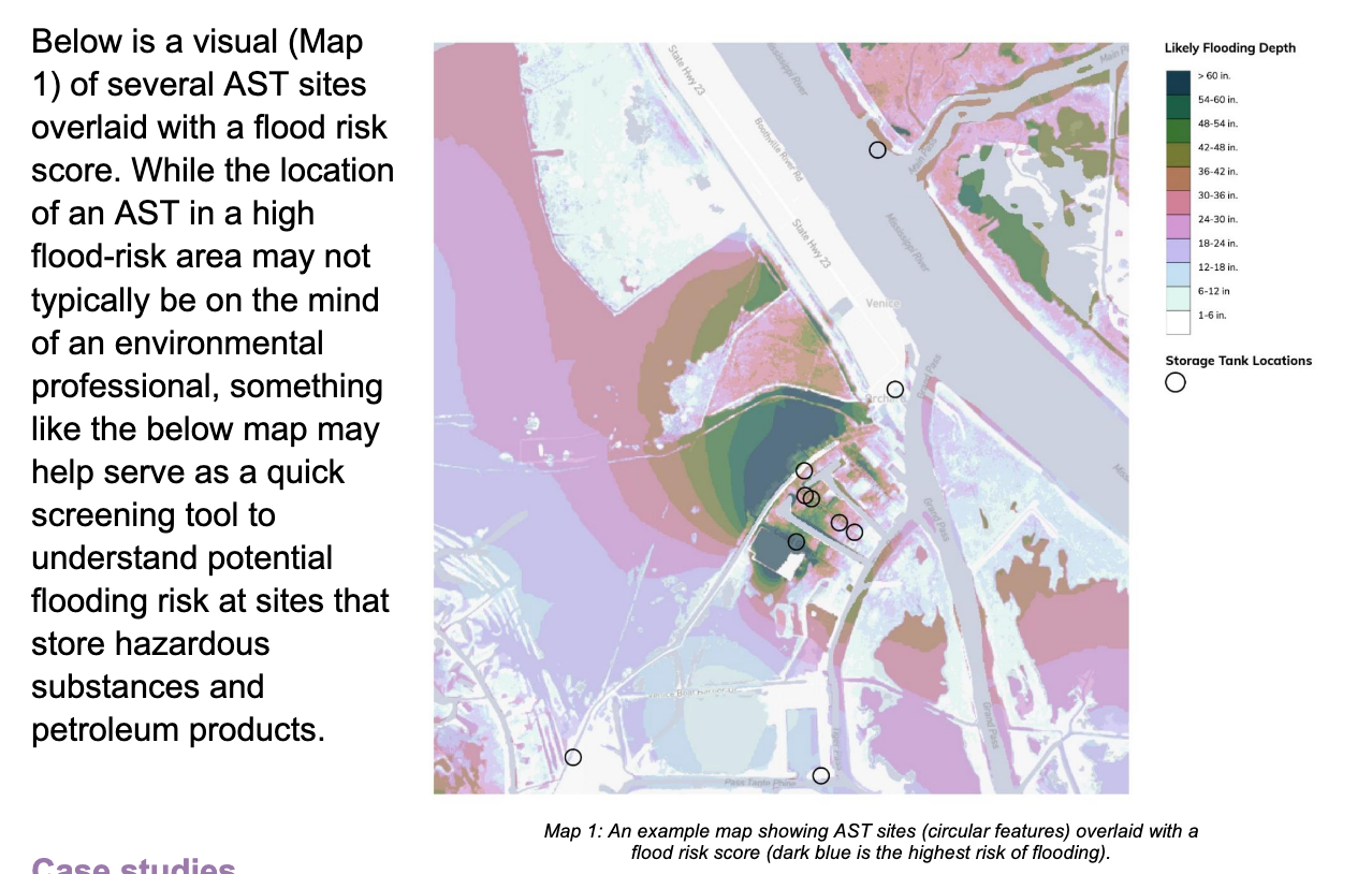 Image from EBA Journal paper: Map of AST sites overlaid with flood risk score