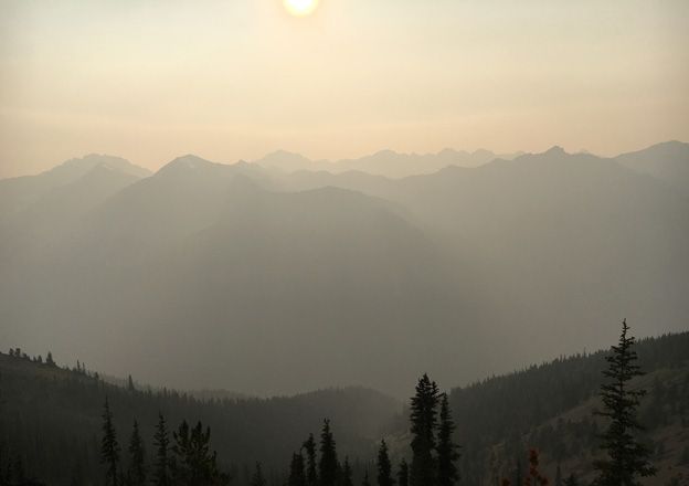 Fire - Olympic Mountains, Washington State, 2018 - Smoke from California and Canada fires