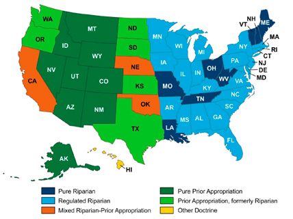 Drought - Water rights by State - Riparian vs Prior Appropriation. Source: U.S. Department of Energy