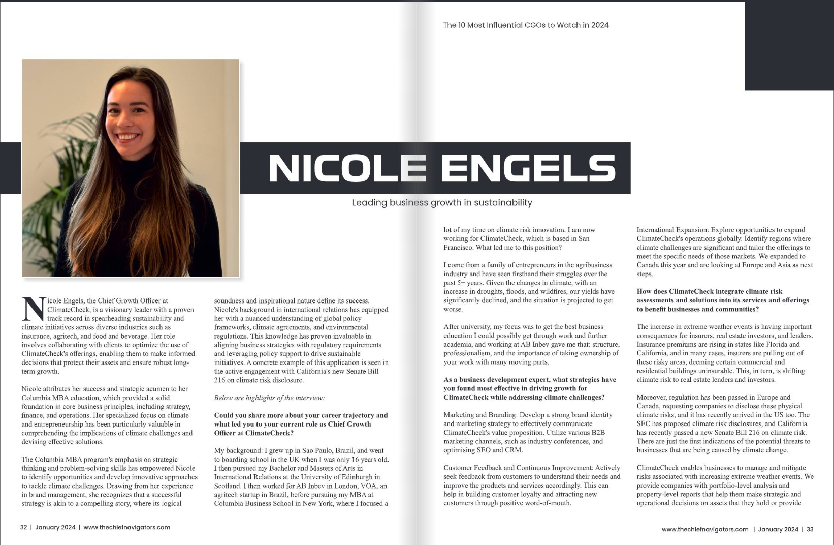 Screenshot of Nicole Engels Chief Navigator spread