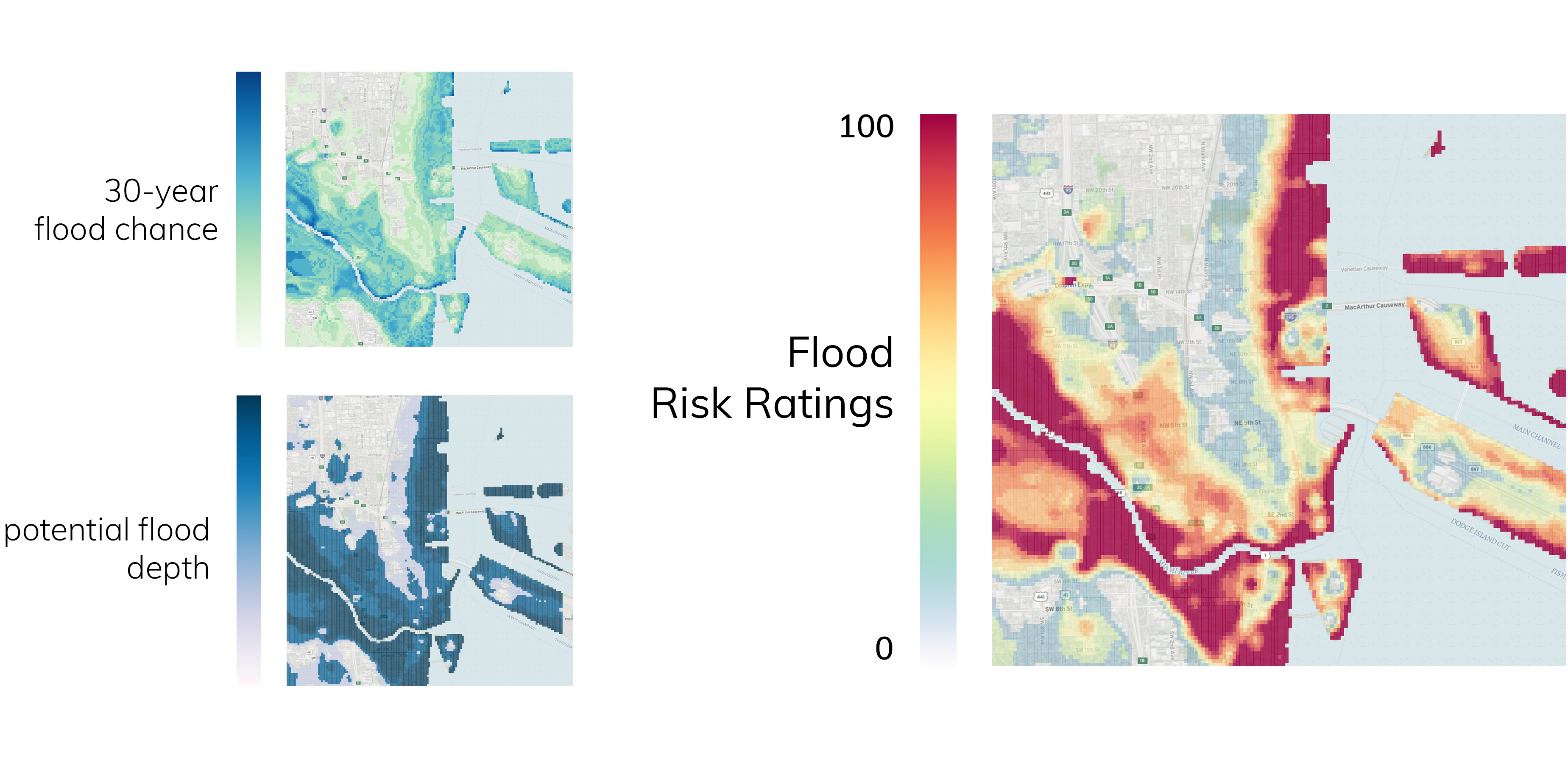the 30-year chance of flooding, and the potential depth of flooding, contribute to flood risk ratings.