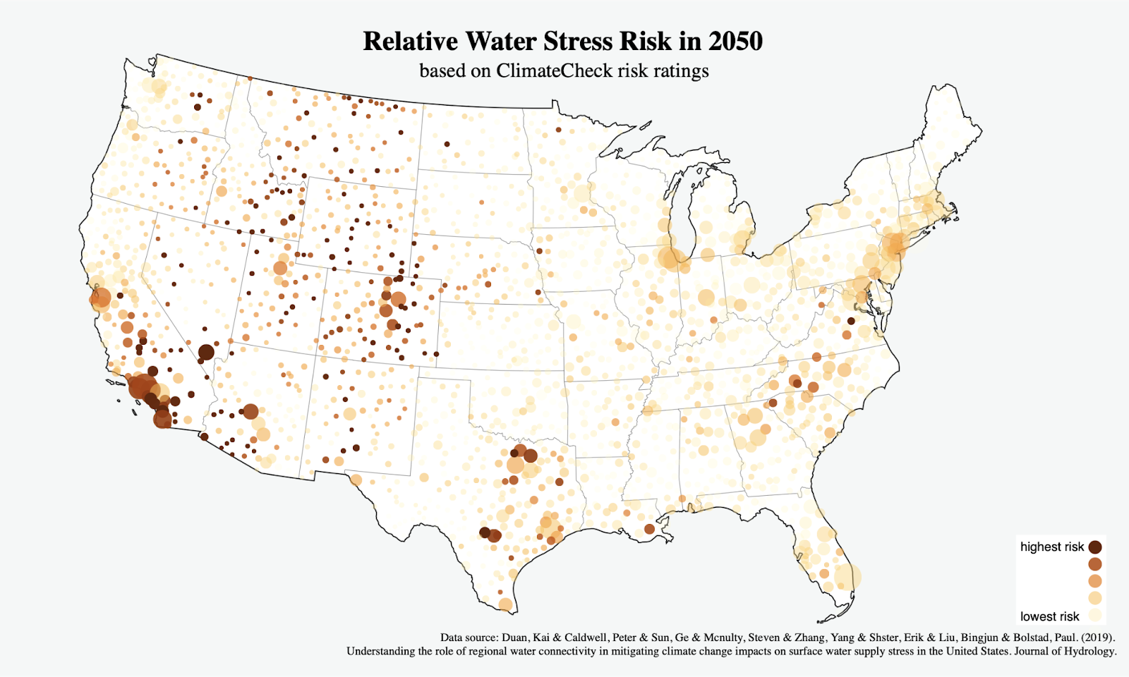Drought - Relative water stress risk in 2050 - US map