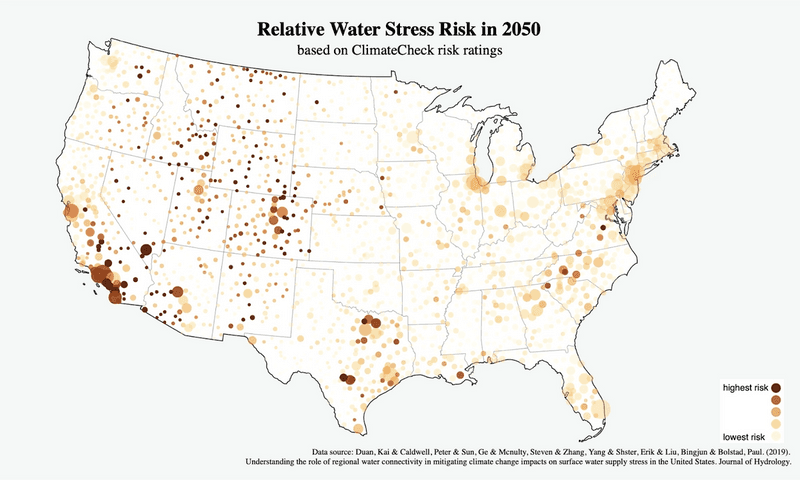 Drought - Relative water stress risk in 2050 - US map