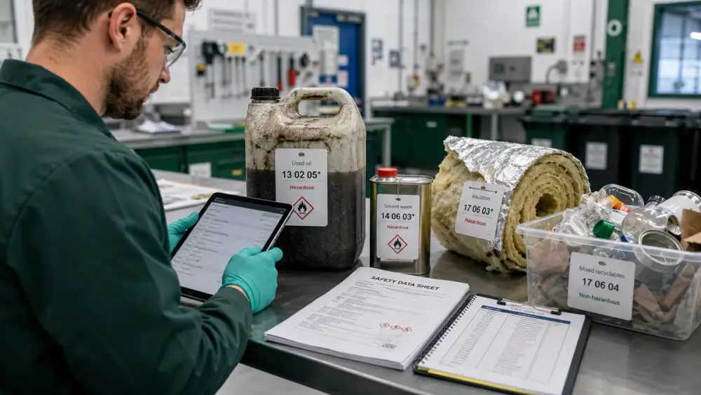 Man using a digital waste transfer note software to find EWC codes for his waste