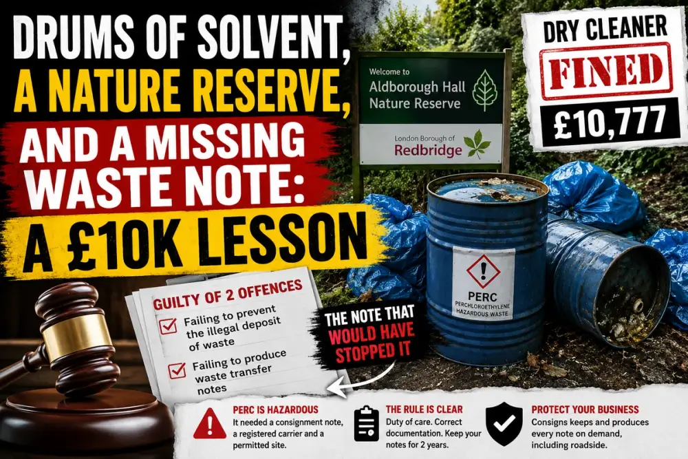 Drums of solvent and fly-tipping fines