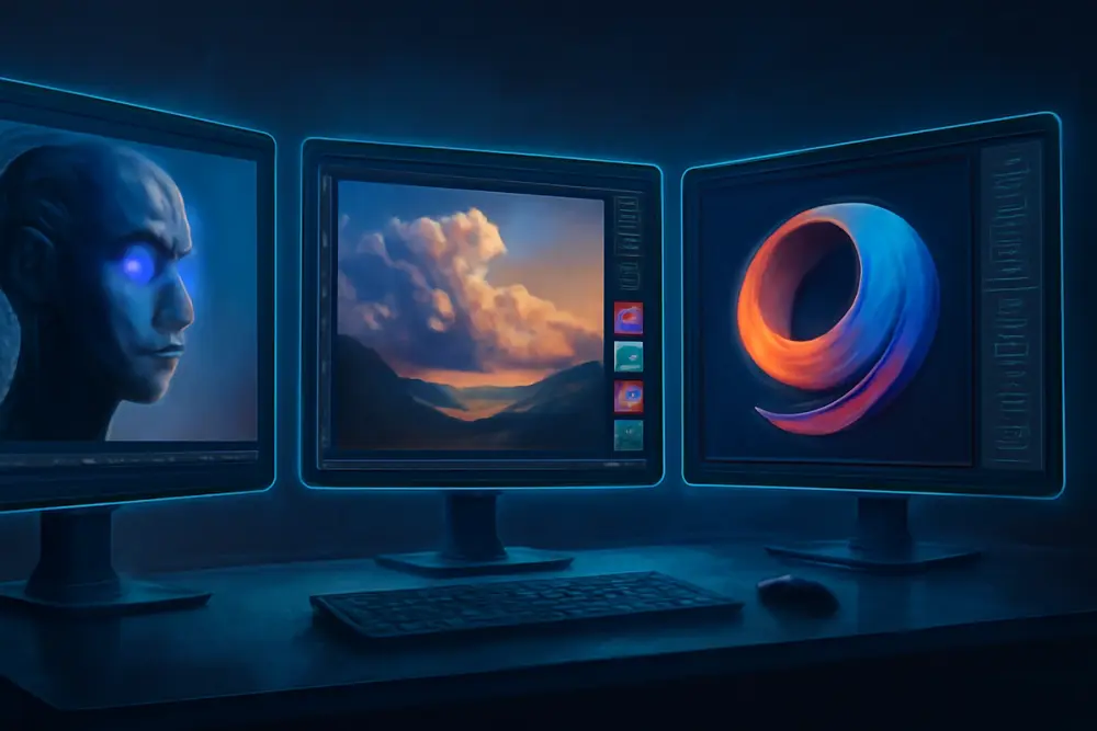 digital workspace displaying high-resolution AI-generated images