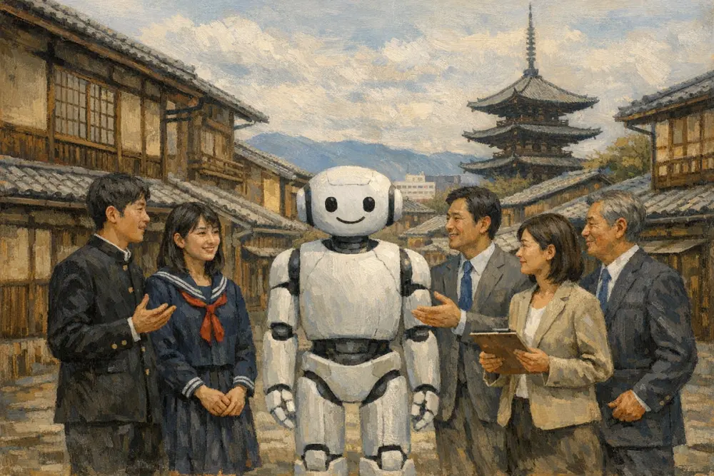 A friendly robot collaborates with people in Kyoto