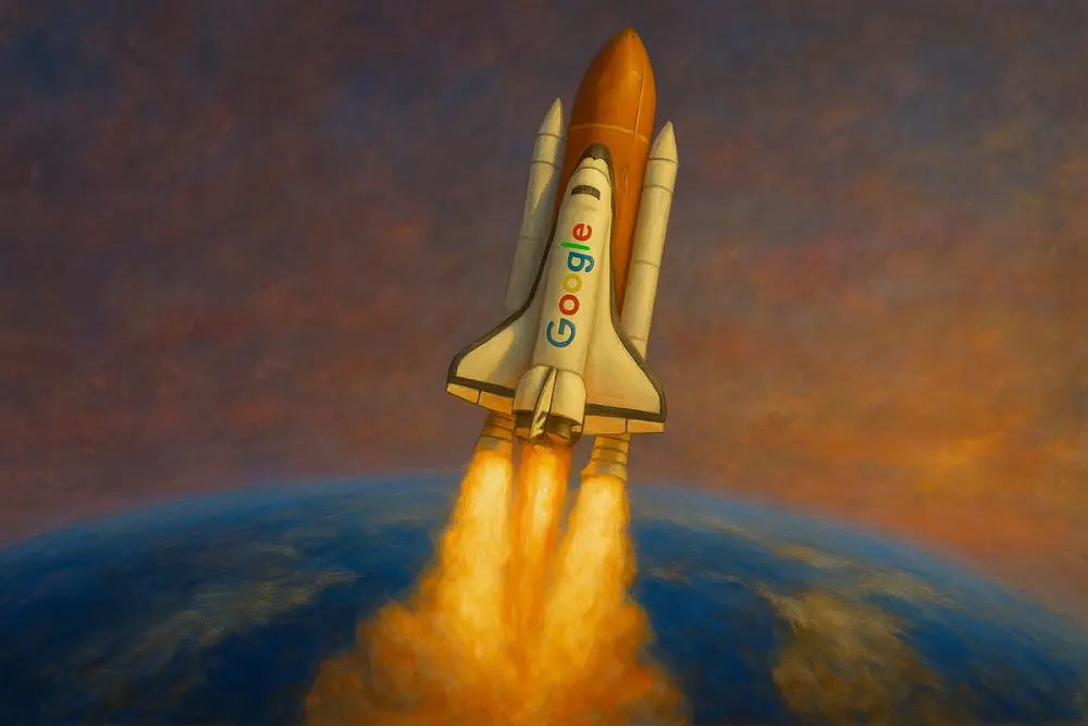 Google-branded space shuttle launching into space