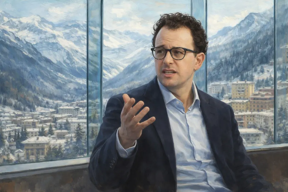 Dario Amodei explaining an idea with the Alps in the background