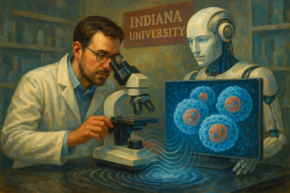 Scientist and AI robot study rippling sound waves forming a 3D image of human cells in an Indiana University lab