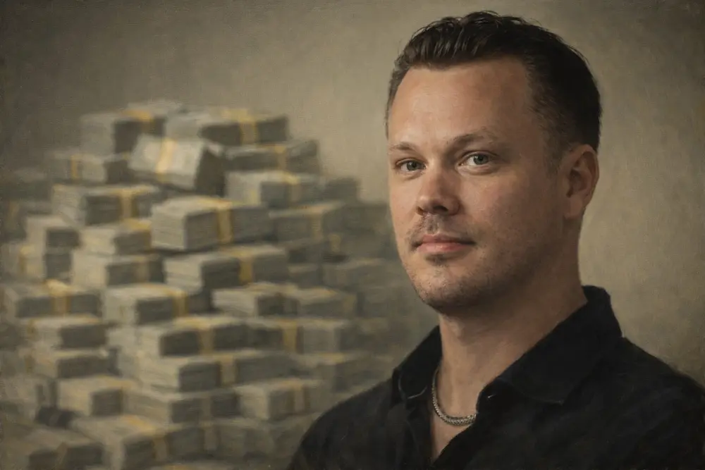 Victor Riparbelli with blurred money in the background