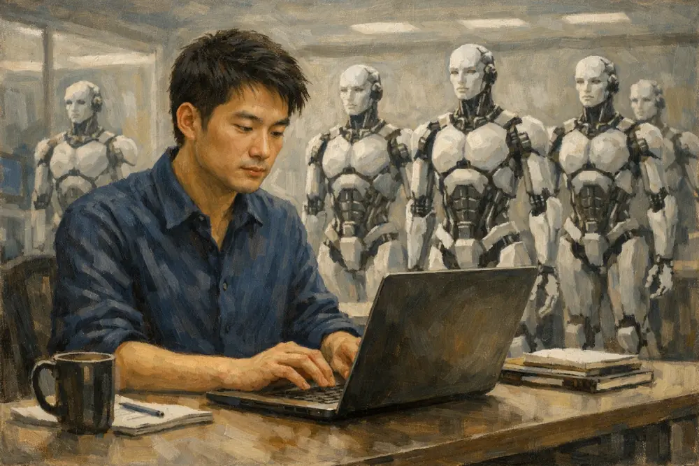 Futuristic engineer in a robotics lab