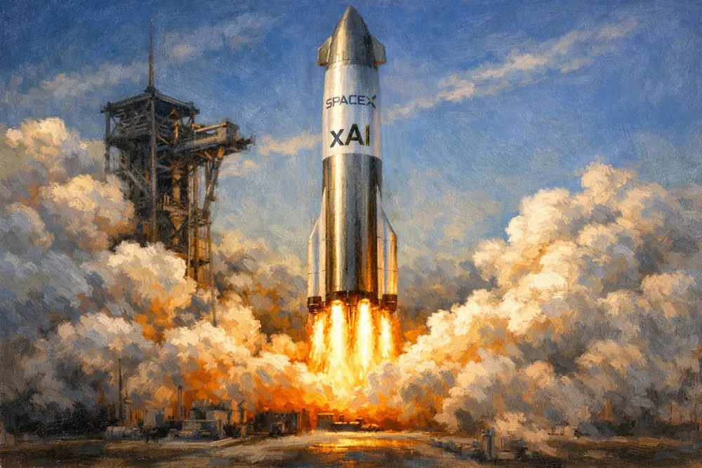 SpaceX, xAI rocket launching at dawn