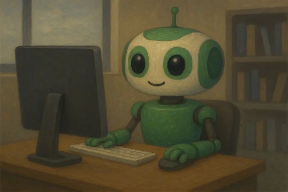 AI bot performing office tasks, symbolizing automation of white-collar jobs