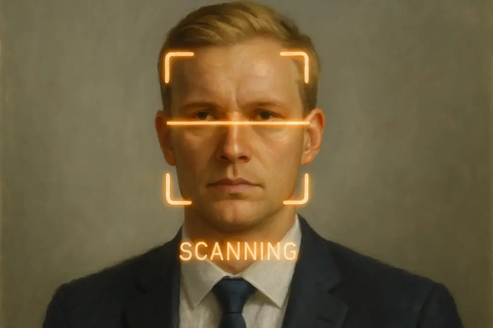 A Danish man with blond hair being digitally scanned