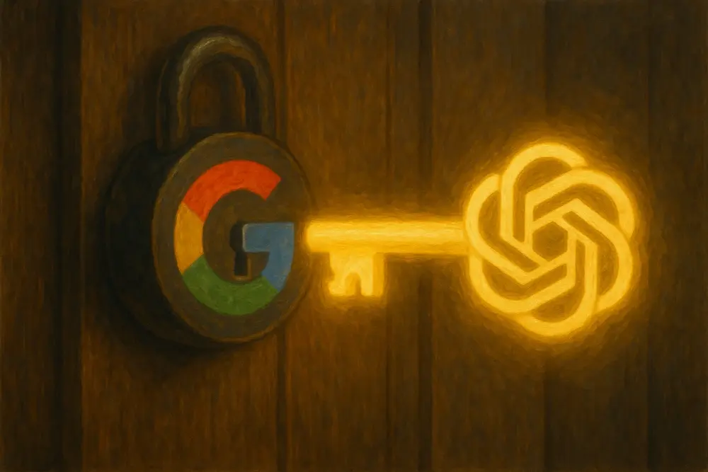 ChatGPT key approaches Google padlock on a door