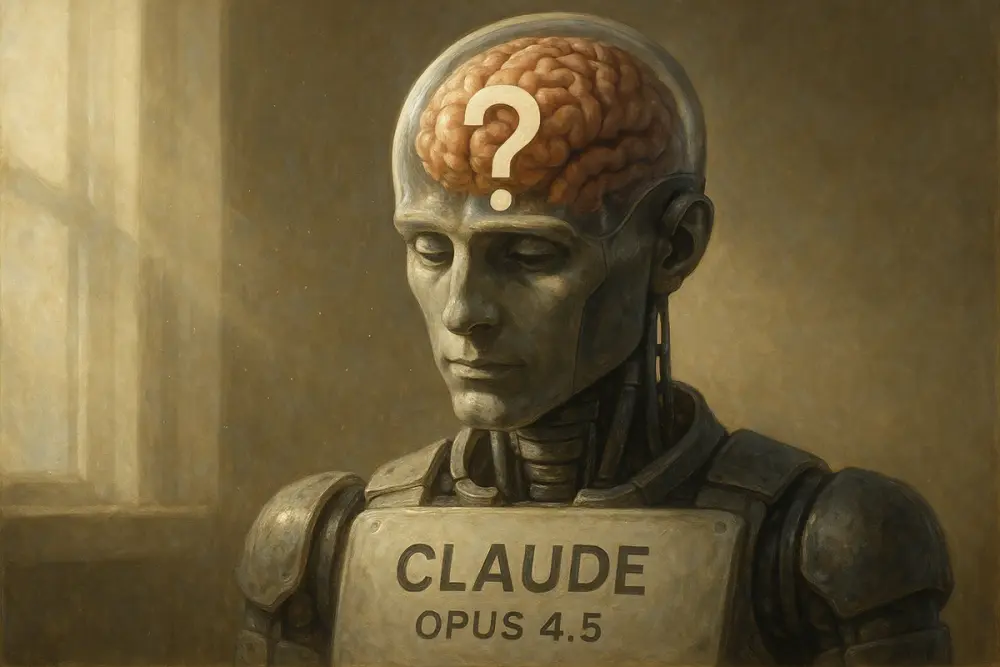 AI labeled Claude Opus 4.5 with transparent skull and question mark