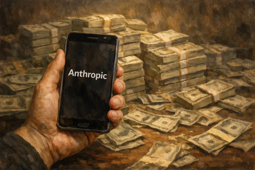 Human hand and smartphone with money stacks