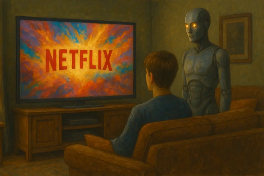 Person watches Netflix ad as AI observes