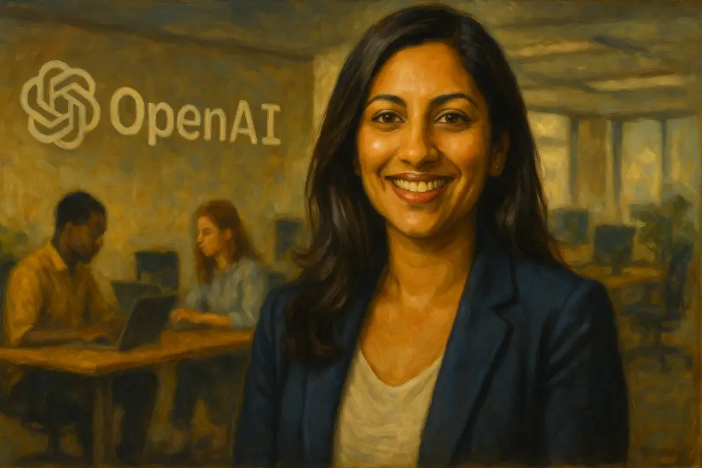 Chaya Nayak smiling with an OpenAI office background