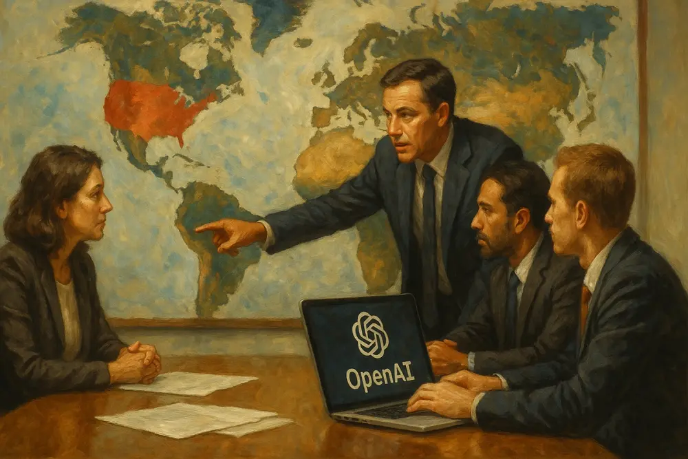 Four professionals discuss AI infrastructure around a table