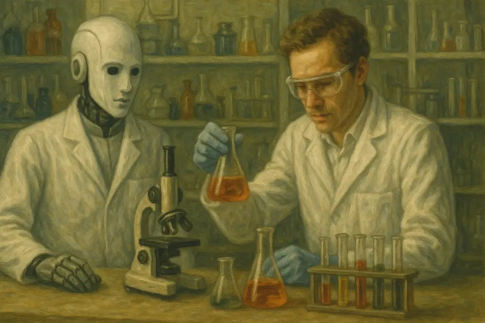 A robot and scientist working together in a lab