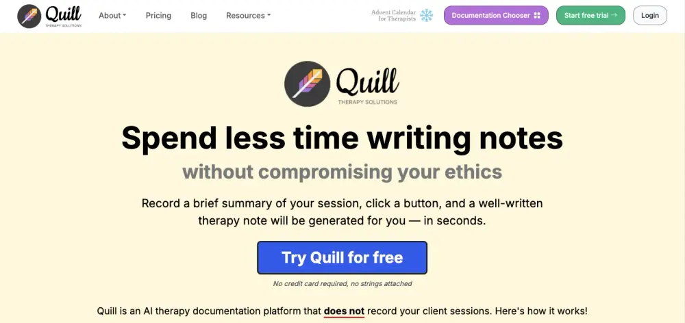 Quill Therapy Notes homepage