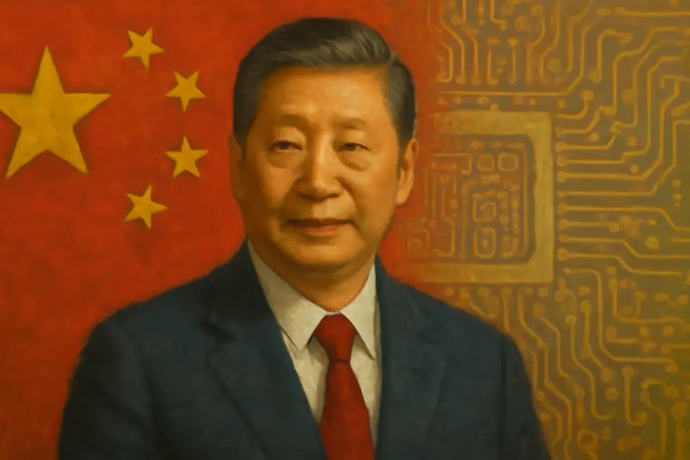Xi Jinping with digital backdrop symbolizing China's AI strategy