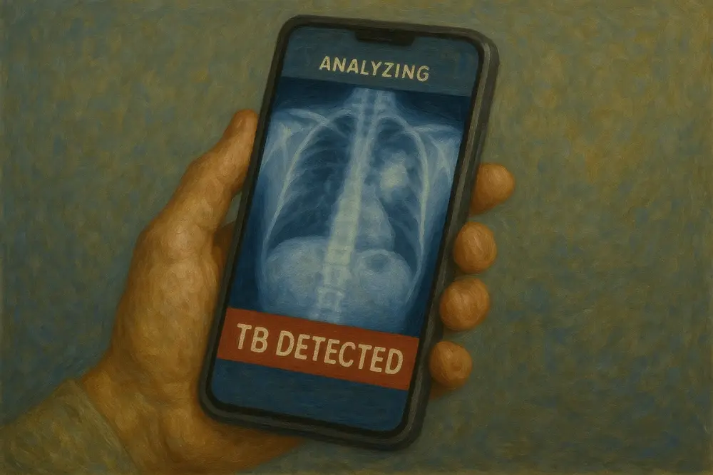 smartphone using ULTR-AI to detect TB in lung ultrasounds