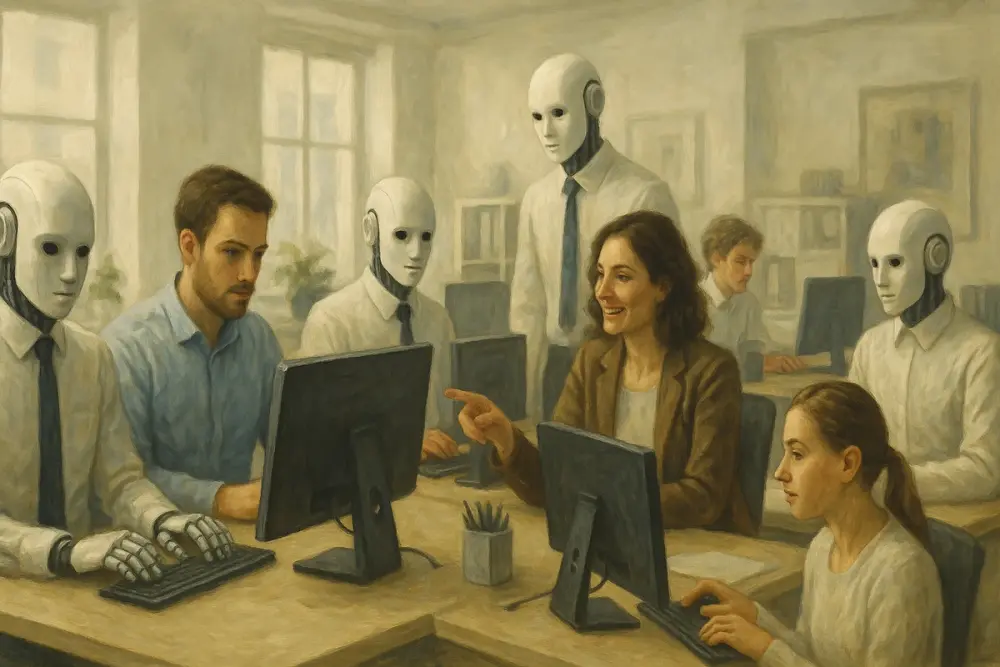 Robots and humans working together in an office