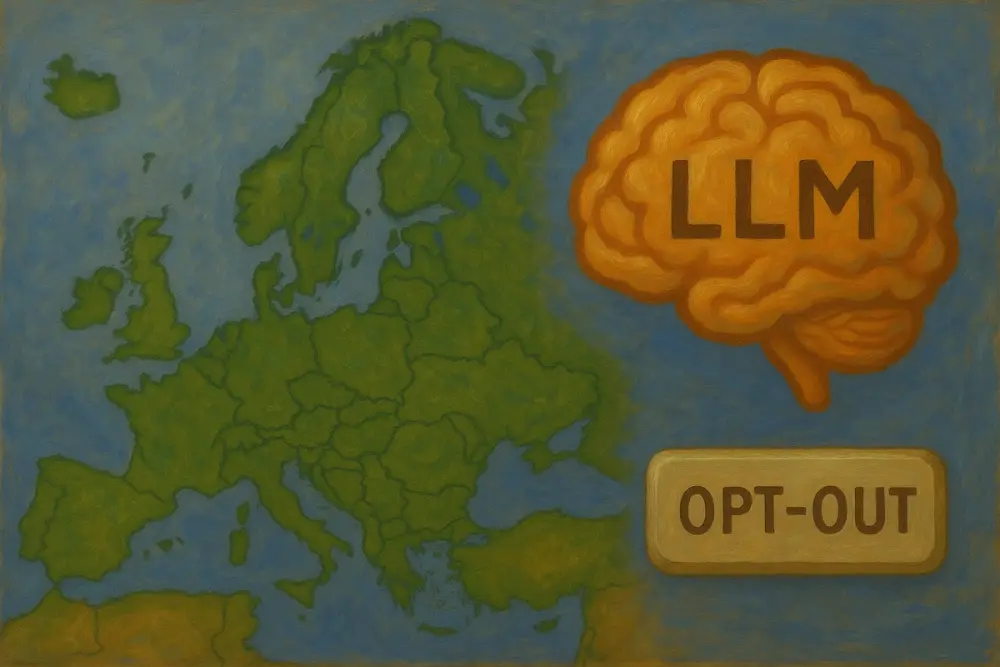 map of Europe with an orange brain labeled "LLM" and a beige "OPT-OUT" button