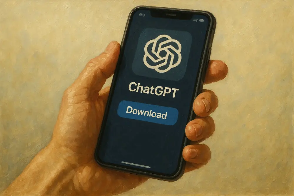 Hand holding smartphone with ChatGPT app