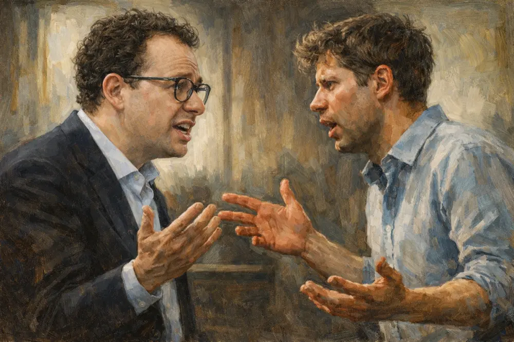 Dario Amodei and Sam Altman in an intense face-to-face argument
