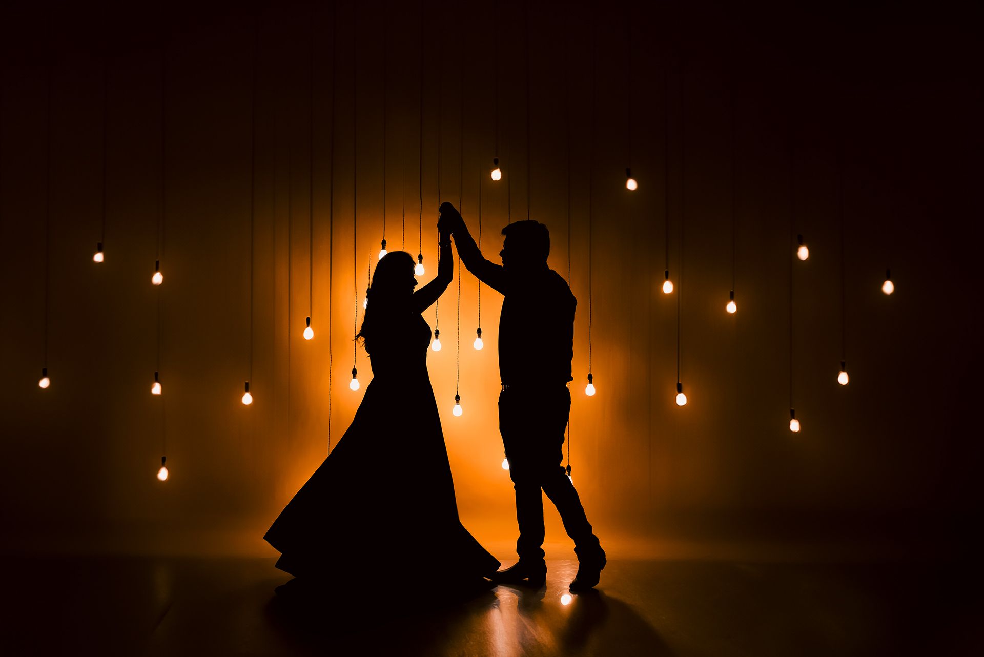 Creative Silhouette Pre Wedding Photography with Hanging Lights | Romantic Couple Shoot by The Vedic Wedding