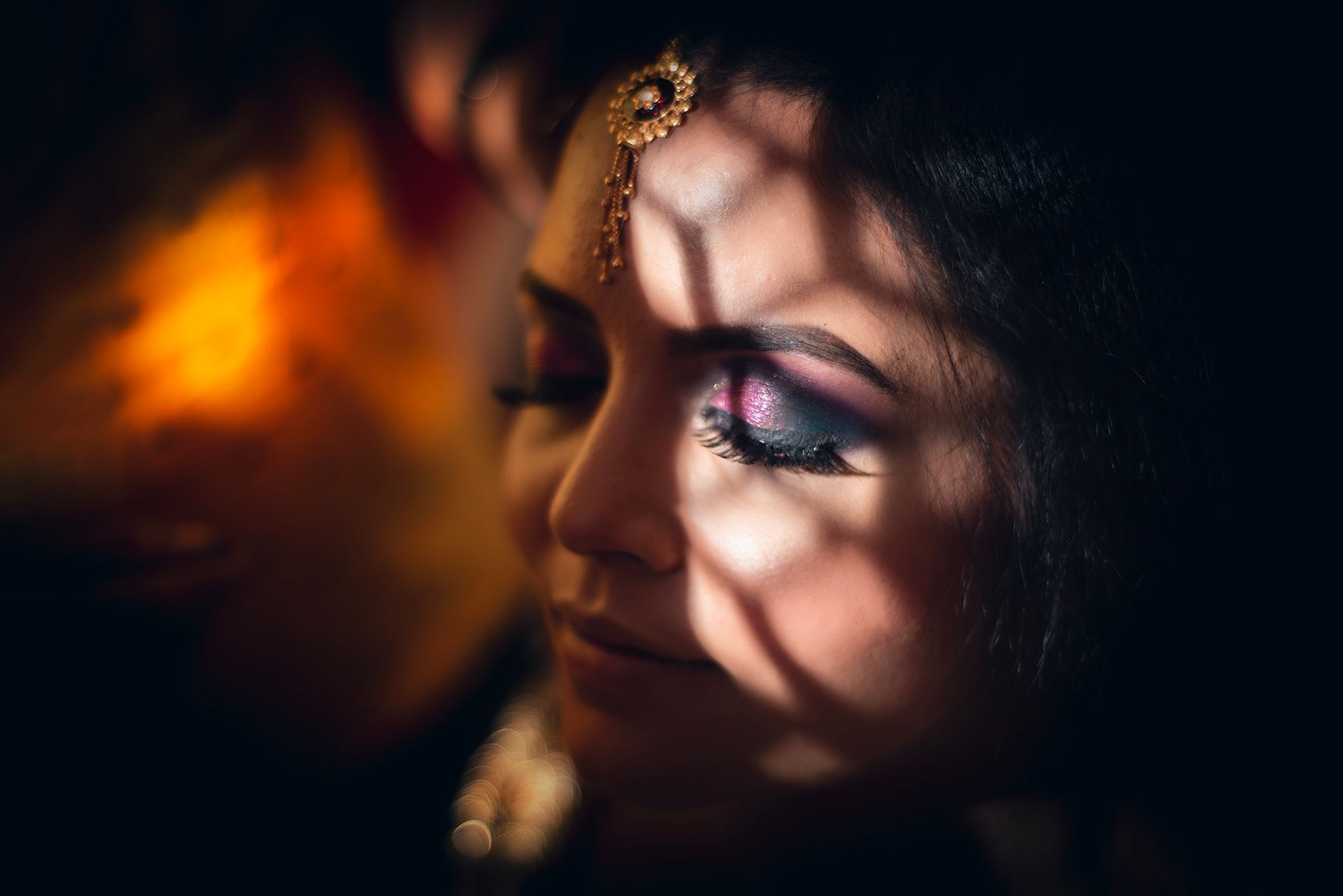 Artistic Bridal Portrait with Dramatic Light and Shadow | The Vedic Wedding