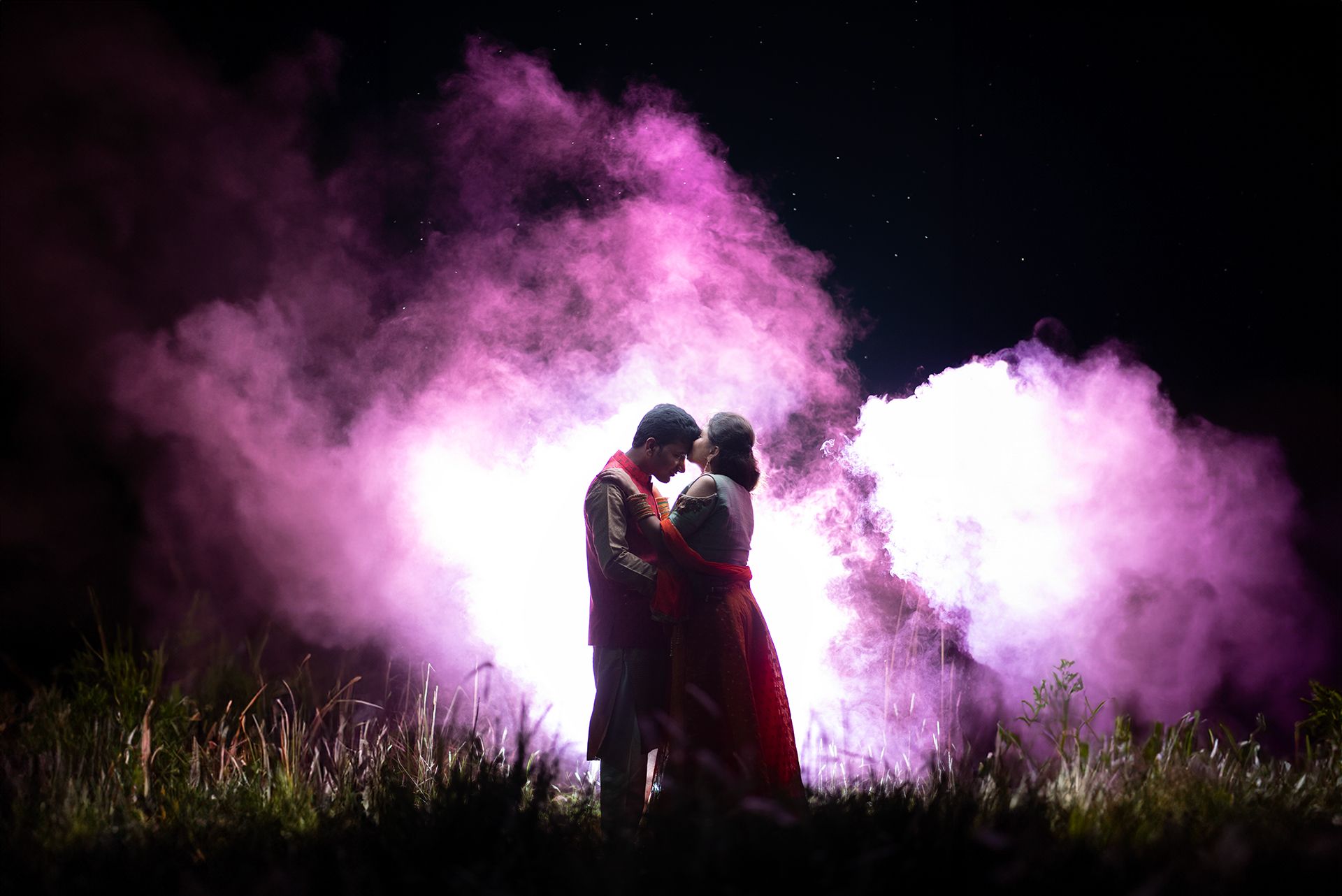 Dreamy Night Pre Wedding Photoshoot with Artistic Smoke Effects | Romantic Couple Photography by The Vedic Wedding