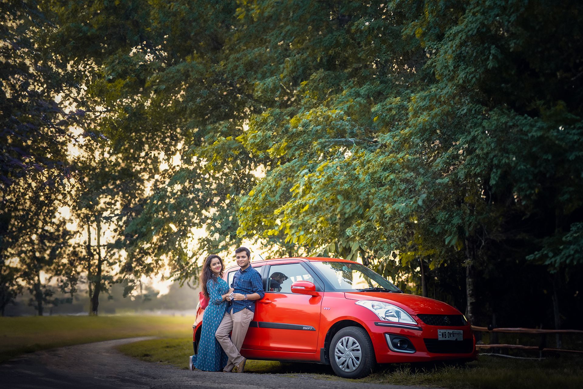 Creative Pre Wedding Photoshoot with Couple and Car | Outdoor Engagement Photography by The Vedic Wedding