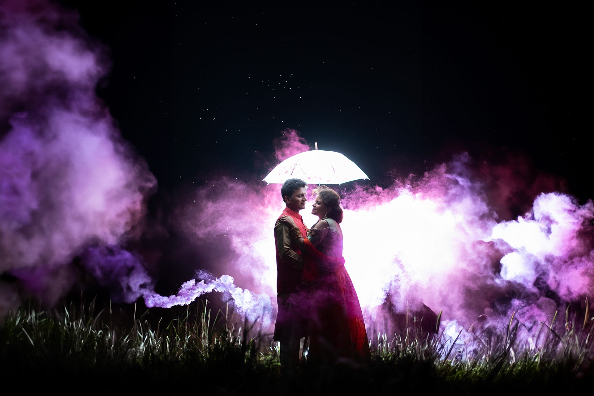 Romantic Night Pre Wedding Photoshoot with Smoke Effects | Creative Couple Photography by The Vedic Wedding