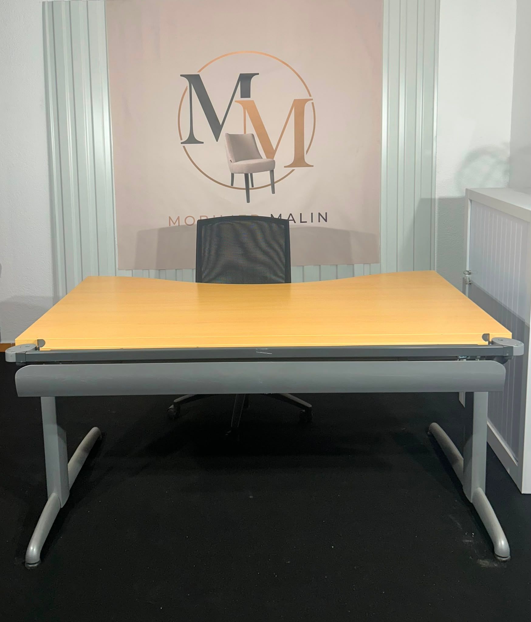 Bureau professionnel droit 160 x 80 cm Bois clair avec piètement métal - vue 2