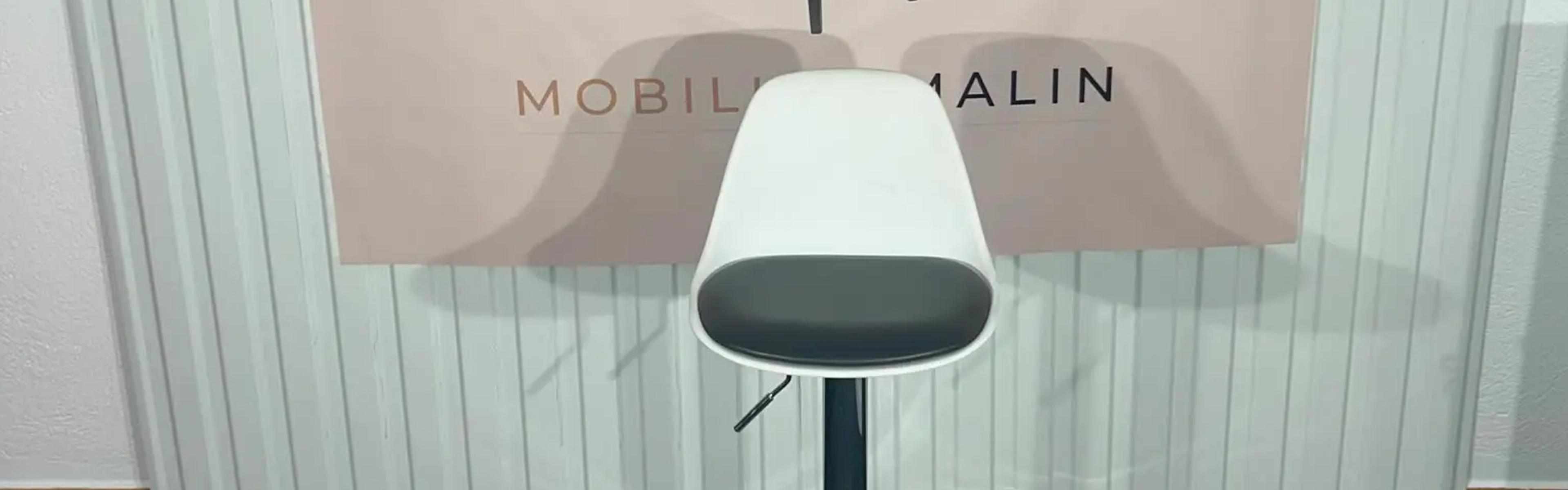 Tabouret de bar réglable blanc et noir avec pied chromé