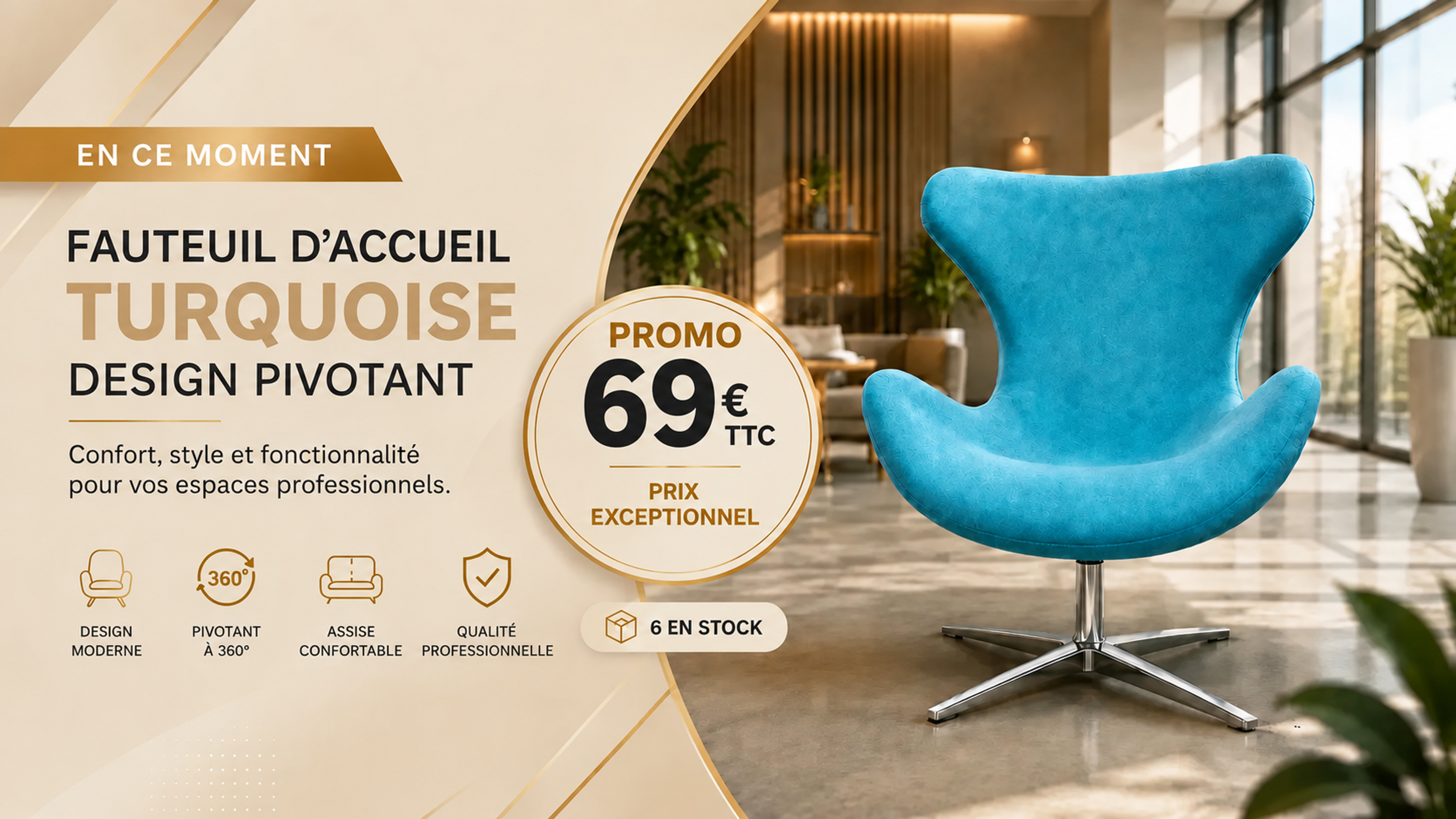Fauteuil d'accueil turquoise pivotant