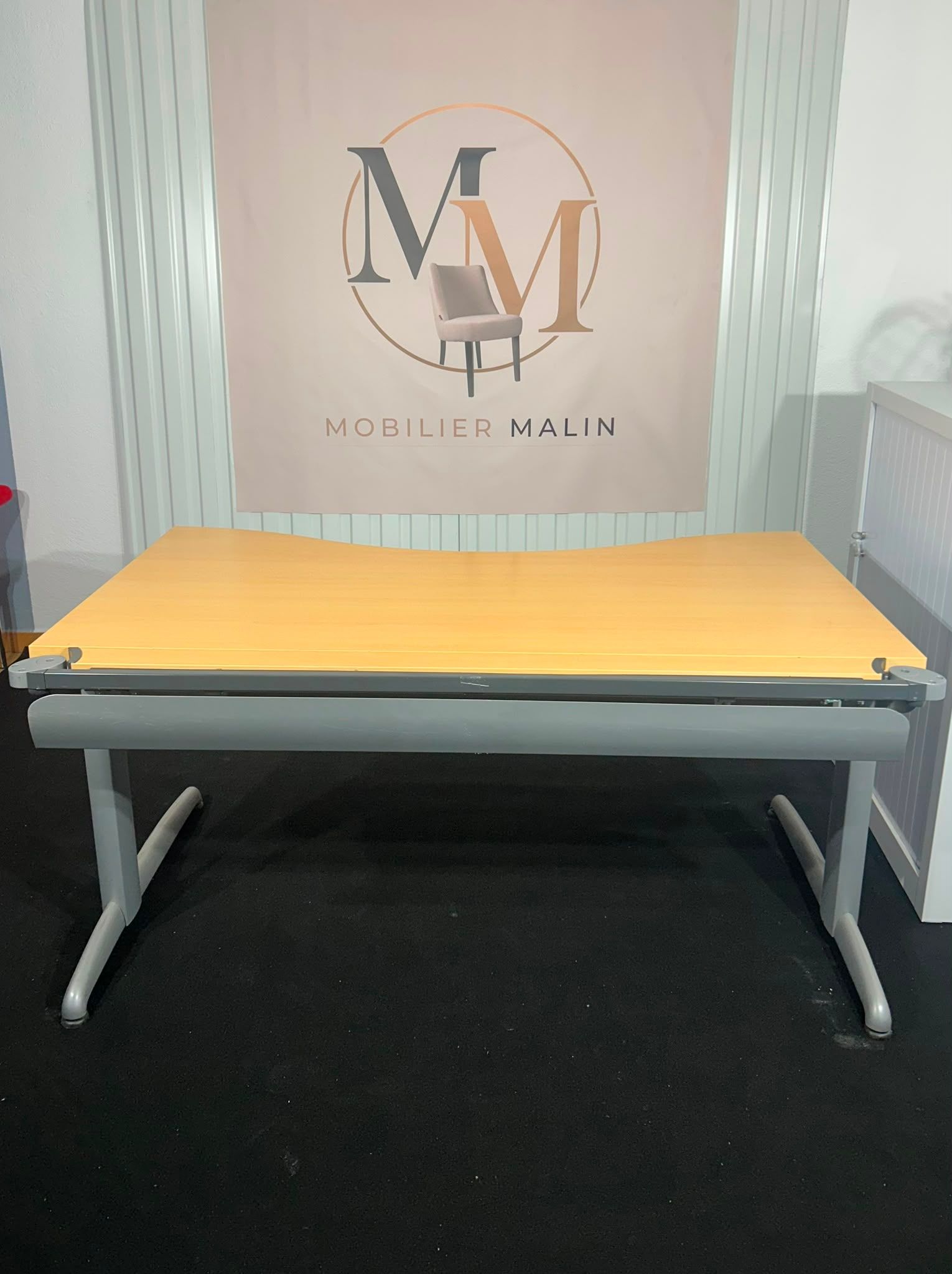 Bureau professionnel droit 160 x 80 cm Bois clair avec piètement métal - vue 4