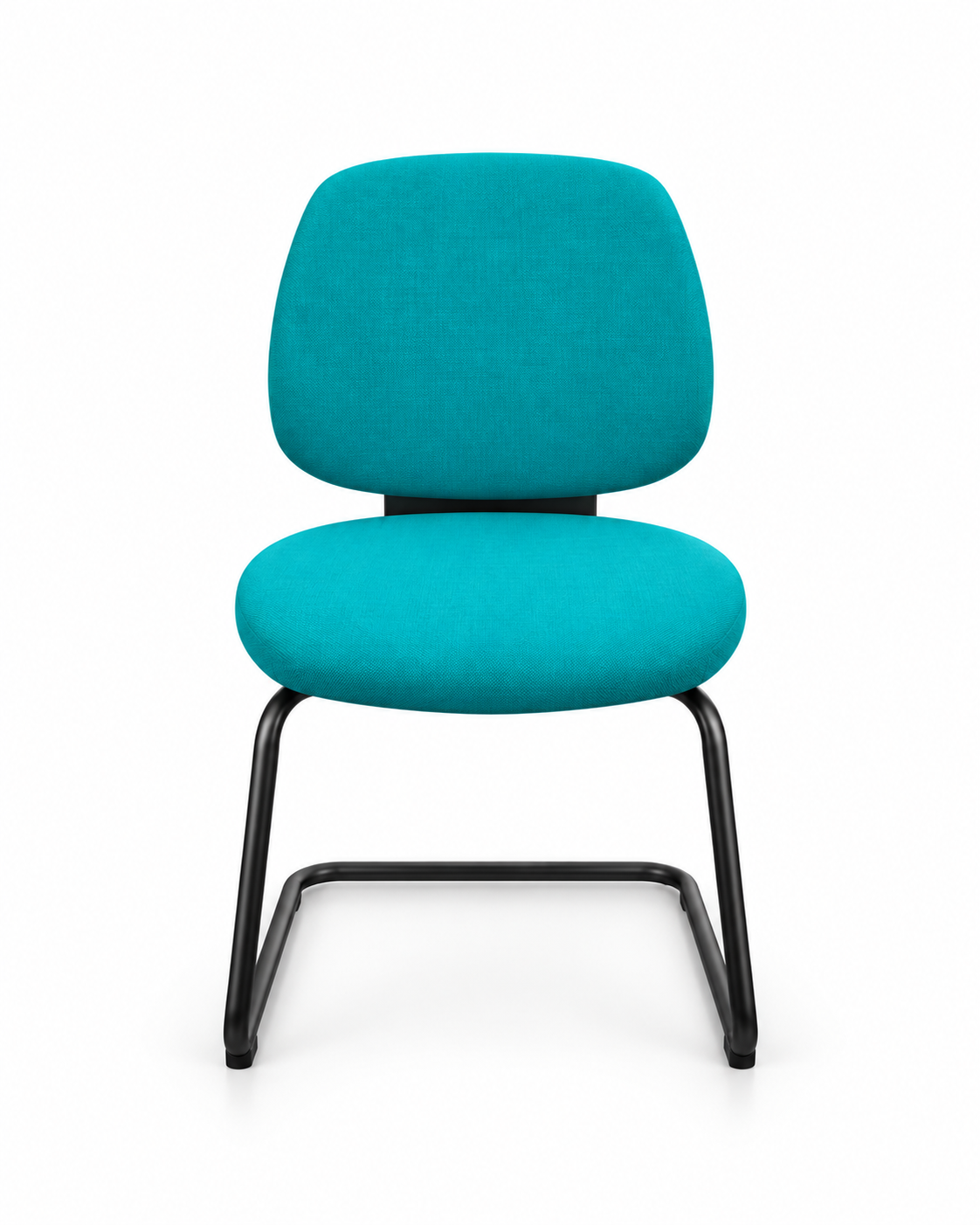 Chaise visiteur à piètement luge en tissu turquoise rembourré