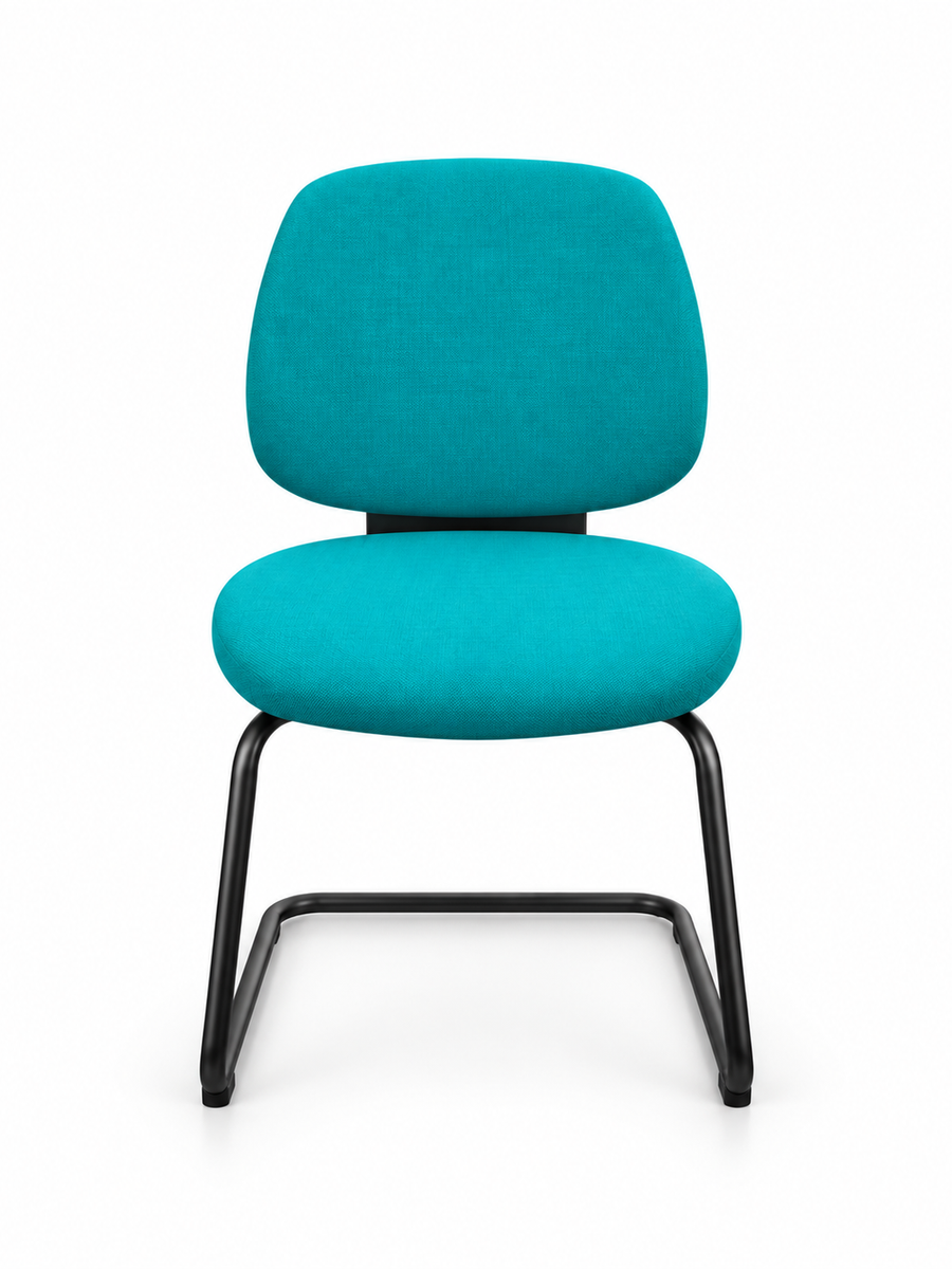 Chaise visiteur à piètement luge en tissu turquoise rembourré