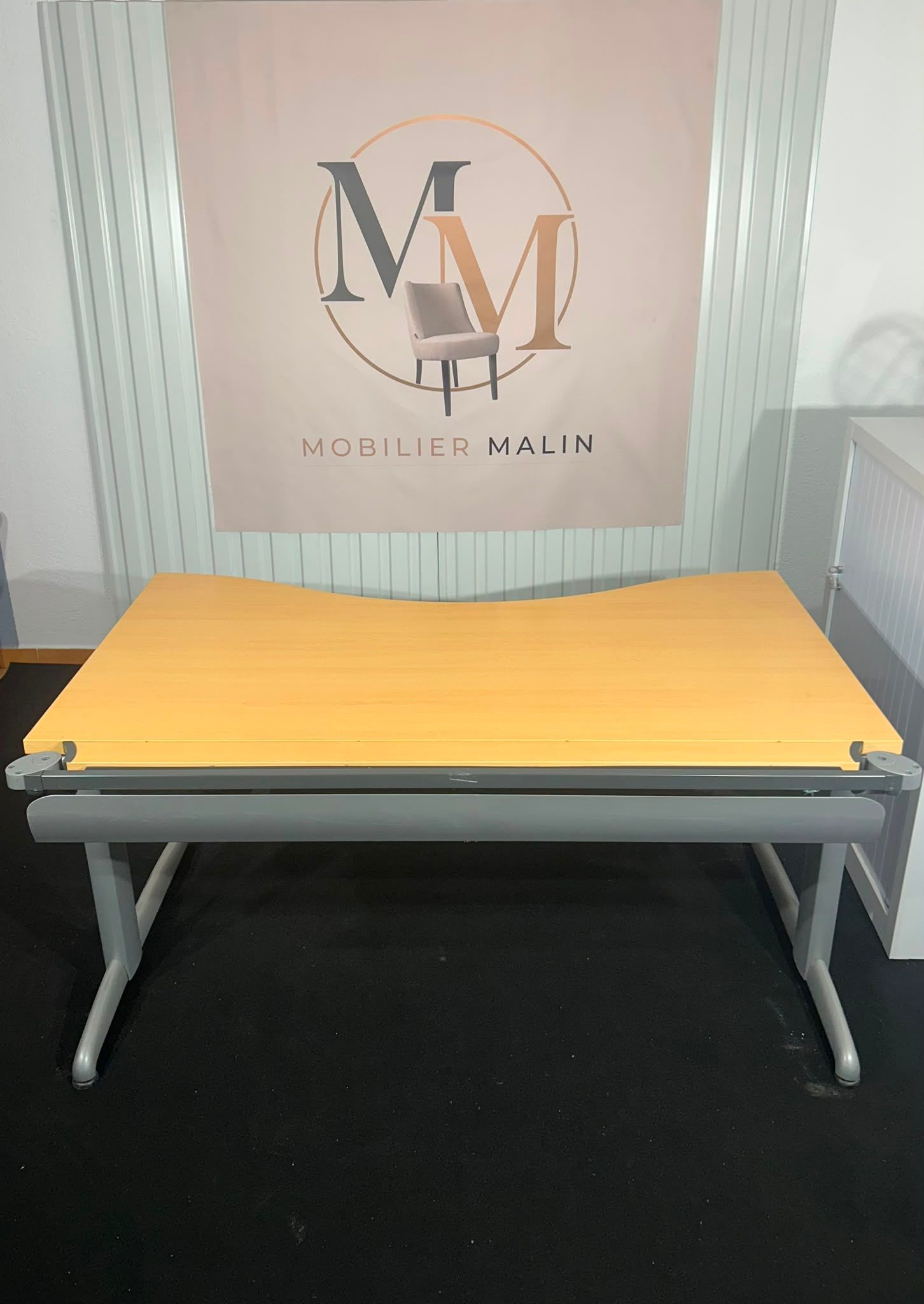 Bureau professionnel droit 160 x 80 cm Bois clair avec piètement métal - vue 1
