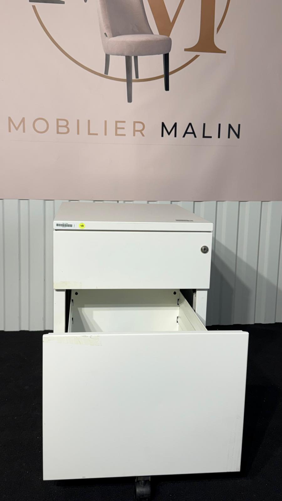 Caisson de bureau mobile 2 tiroirs blanc avec serrure et roulettes - vue 2